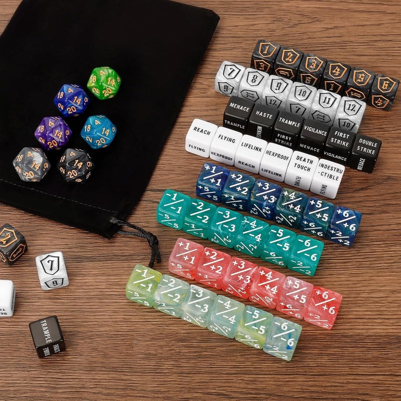 MDDSHGG 102 Pieces MTG Dice Counters Set Bulk Ability Keyword Tokens Shield Life Counters 6 Sided Dice for Magic The Gathering TCG Card Gaming Accessories (Dice Set B) - Image 3